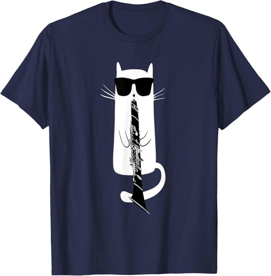 Funny Cat Wearing Sunglasses Playing Clarinet T-Shirt T-Shirt