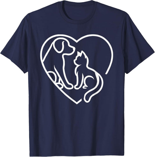 Dog Puppy and Baby Cat Heart - Animal Dog & Cat Heart T-Shirt