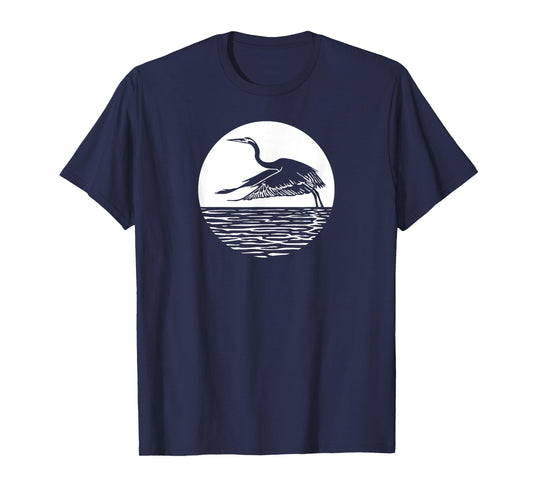 Great Graceful Blue Heron Flying in front of Sun T-Shirt