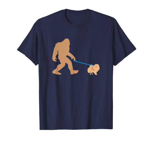 Bigfoot Walking Pomeranian Dog Funny Sasquatch Gift T-Shirt