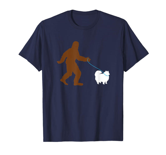 Bigfoot Walking Pomeranian Dog Gift Sasquatch Pet Owner Cute T-Shirt