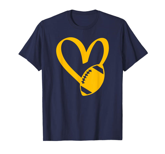 Threadrock Football Heart T-Shirt, Unisex-Adults, Black, Small, Short Sleeve, Classic Fit