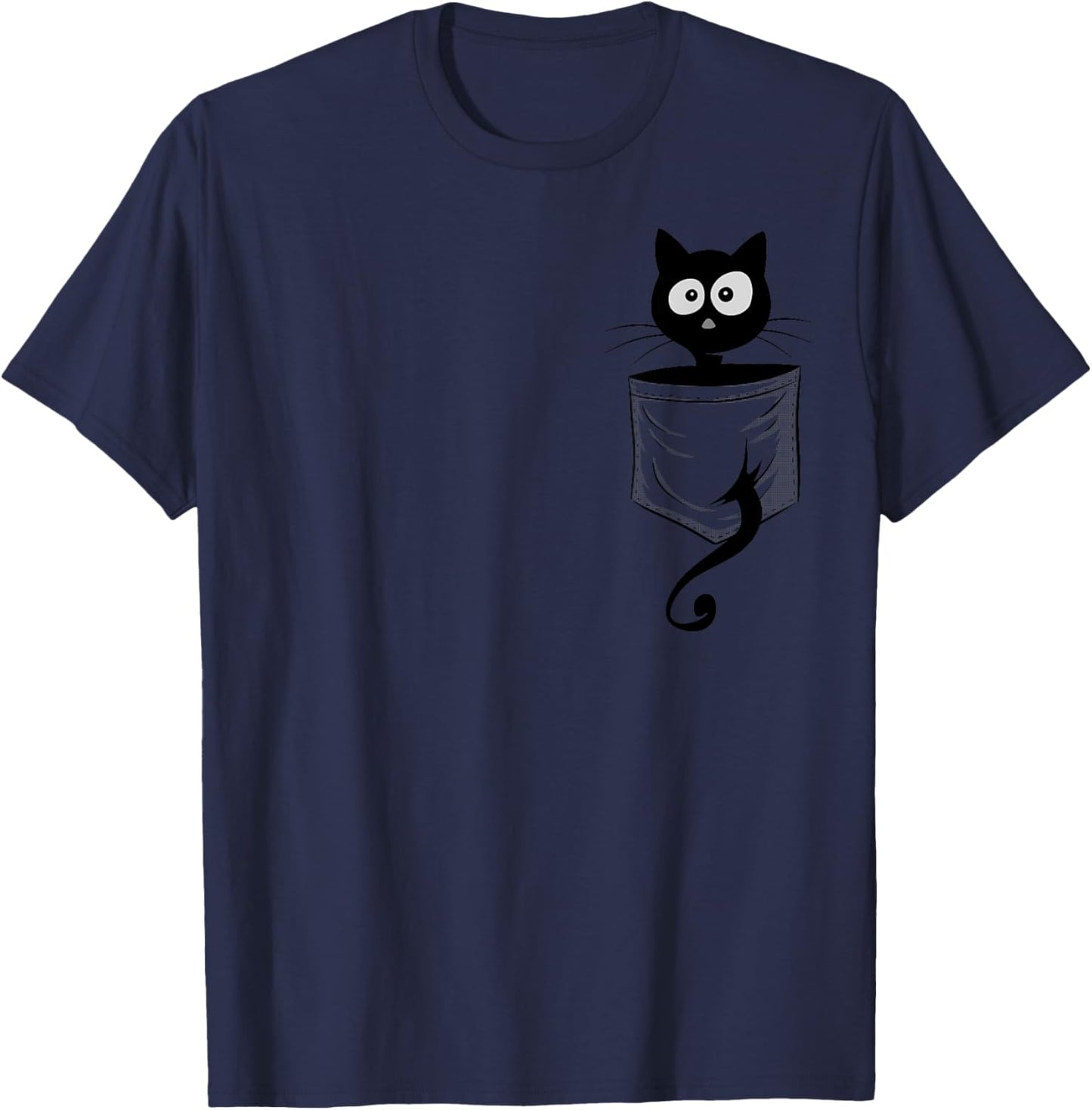 For Cat-Lover Cute Staring Black Cat Kitty In Pocket T-Shirt