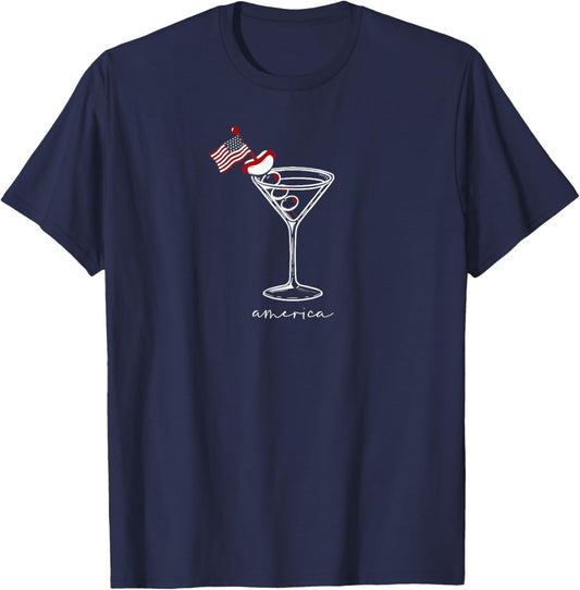 4th of July Funny Hot Dog & Martini T-shirt for Men Women