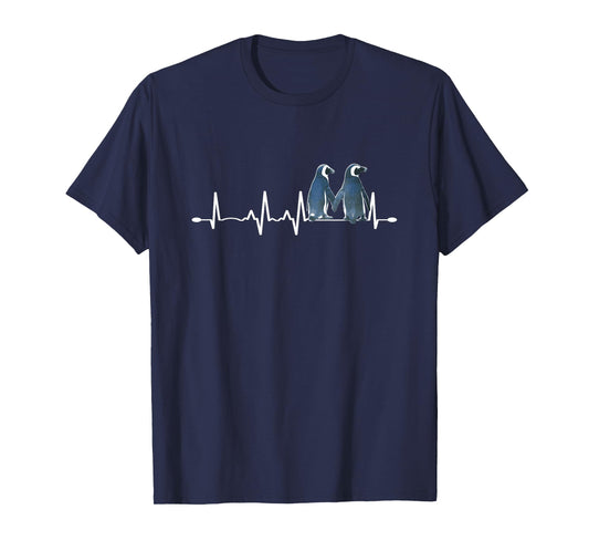 Penguin Heartbeat Love Rhythm EKG Animal Lovers Design T-Shirt