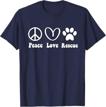 Animal Rescue Gifts Men Women Kids Peace Love Adopt Dog Cat T-Shirt