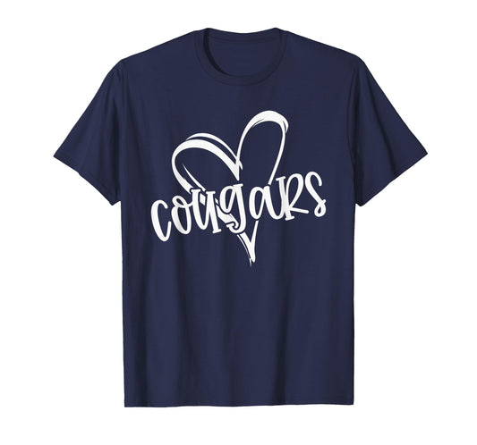 Cougars School Sports Fan Team Spirit Heart T-Shirt