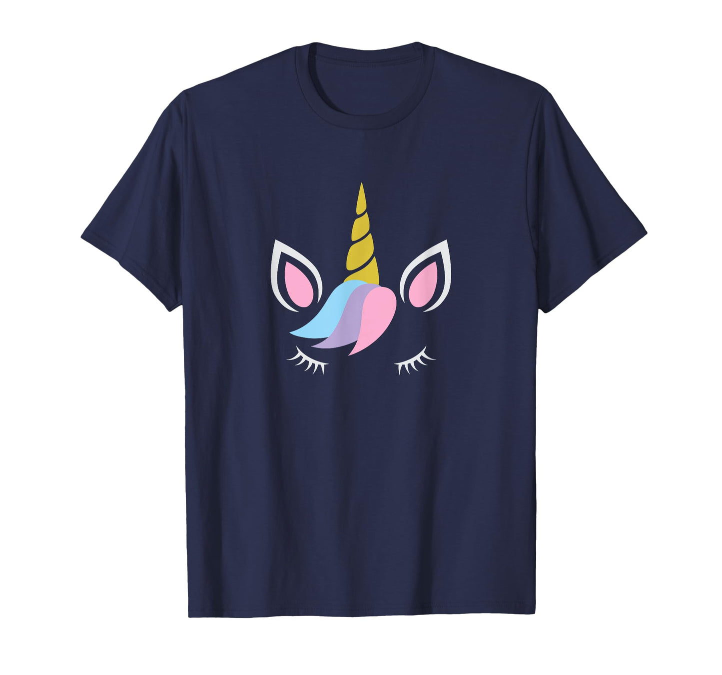 Unicorn Face And Eye Lashes With Colorful Pink Blue Hair T-Shirt