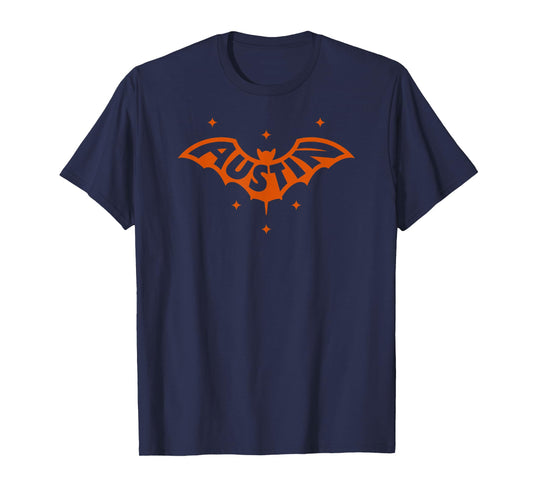 AUSTIN BAT - Austin TX Bat Logo With Stars Design In Orange T-Shirt