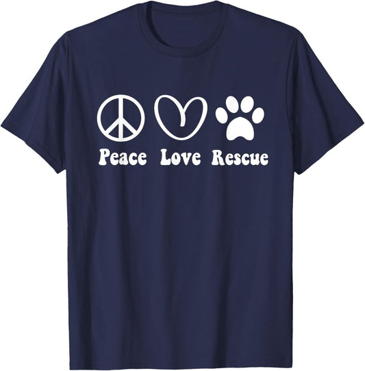Animal Rescue Gifts Men Women Kids Peace Love Adopt Dog Cat T-Shirt