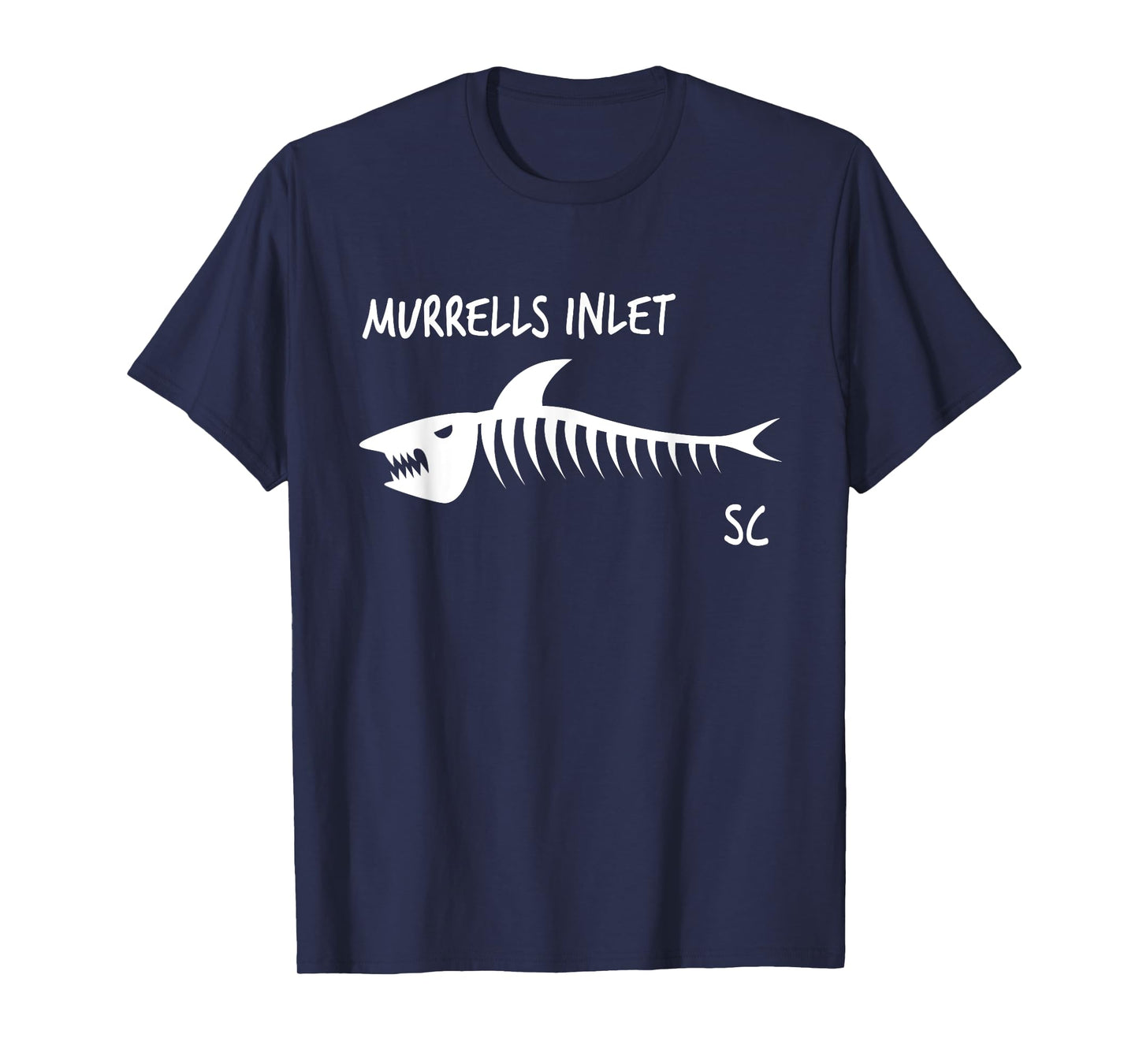 Murrells Inlet SC Shark Skeleton White Print T-Shirt