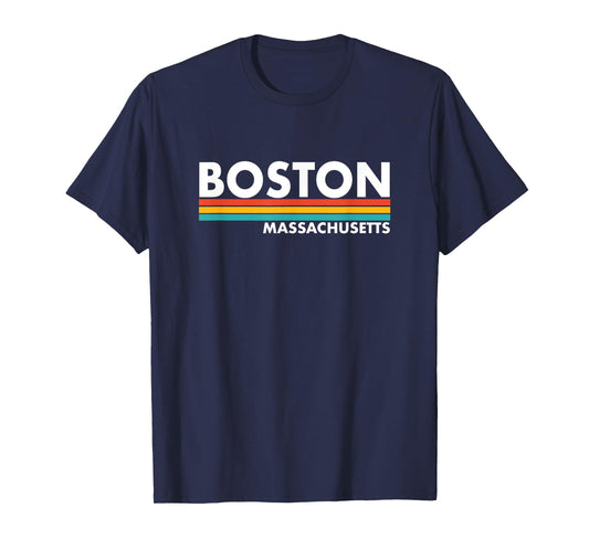 Boston - Massachusetts - Vintage / Retro Stripes - Classic T-Shirt