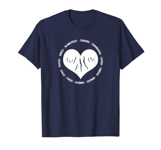 I Love The Finger Lakes New York Gift Heart with Lake Names T-Shirt