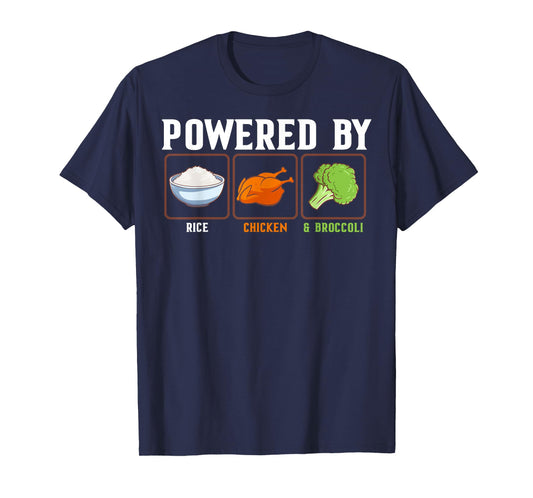 Powered By Rice Chicken And Broccoli Funny New Year Diet T-Shirt