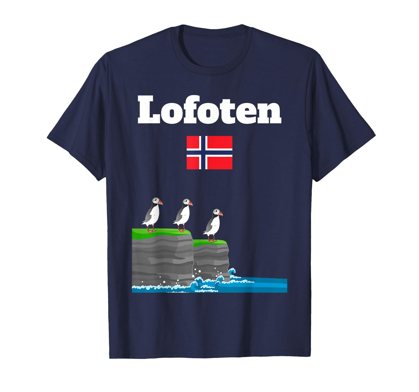 Lofoten souvenir Puffin Colony Sea Cliffs Norway flag T-Shirt