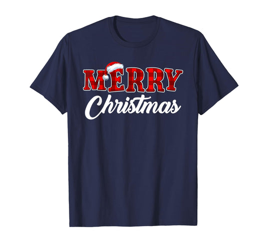 Merry Christmas Buffalo Plaid Red Xmas Santa Hat Pajamas T-Shirt