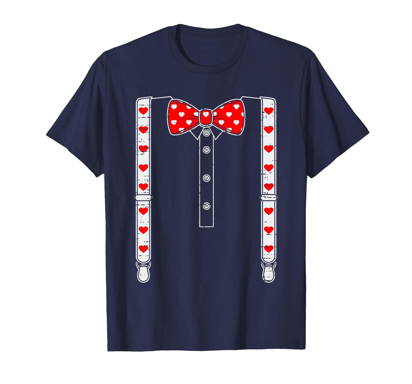 Valentines Day Suspenders And Hearts Bow Tie Boys Teens Kids T-Shirt