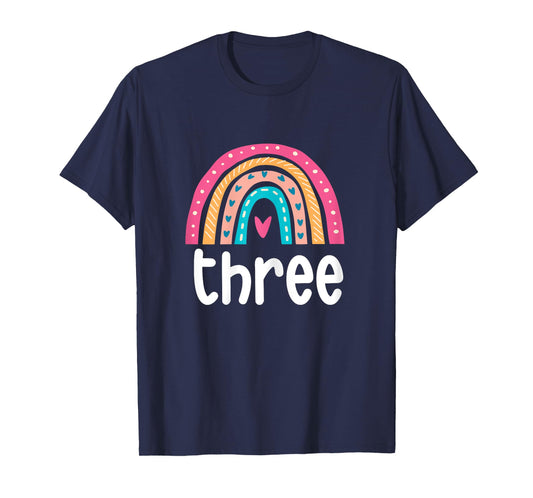 Girls 3rd Birthday Boho Rainbow Three 3 Years Old Birthday T-Shirt