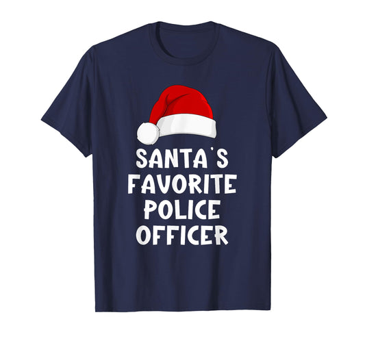 Christmas Santa's Favorite Police Officer Funny Pajama Cop T-Shirt