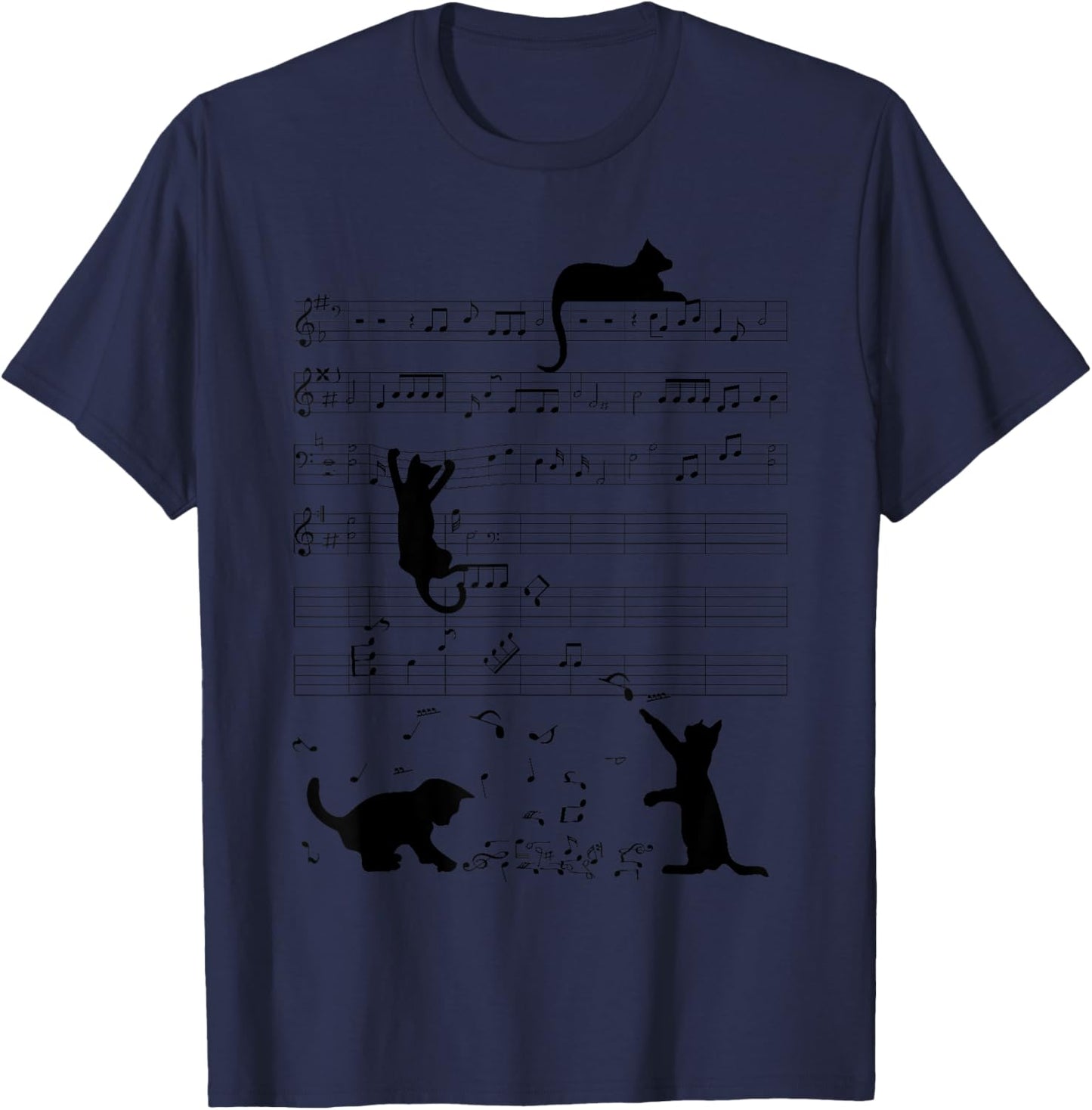 Cute Cat Kitty Playing Music Note Clef Musician Art T-Shirt