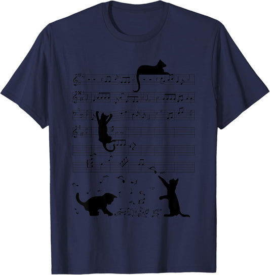 Cute Cat Kitty Playing Music Note Clef Musician Art T-Shirt