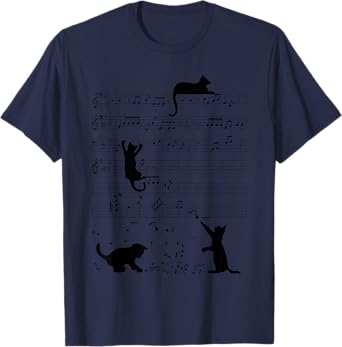 Cute Cat Kitty Playing Music Note Clef Musician Art T-Shirt