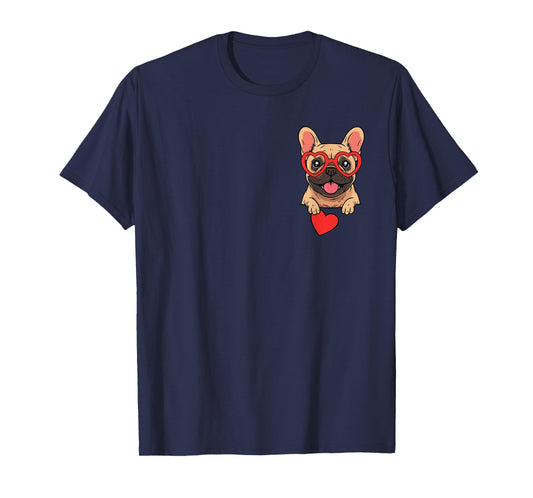 French Bulldog Heart Pocket Cute Frenchie Valentines Day Dog T-Shirt