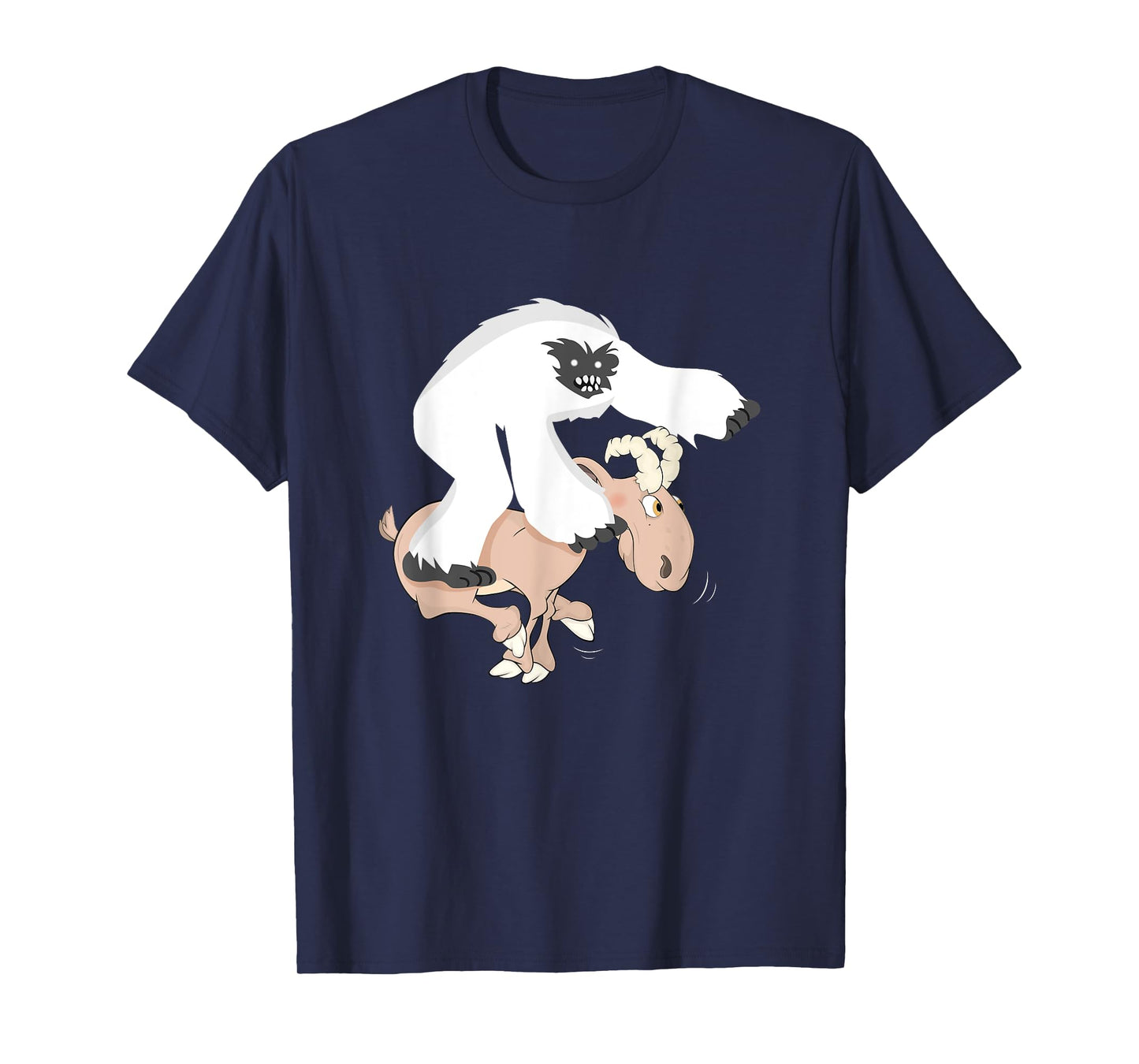 Funny Baby Yeti Riding Goat Cartoon Bigfoot Play Junior Goat T-Shirt