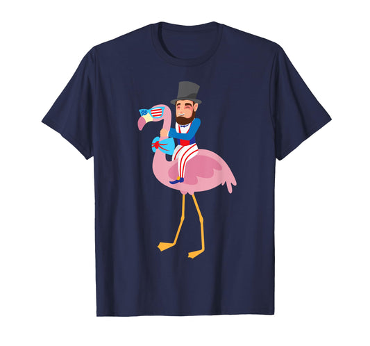 Abraham Lincoln Flamingo 4th Of July American Flag Gift T-Shirt