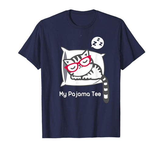 Cat Pajama Shirt Cute Sleeping Kitty with Glasses Pj T Shirt T-Shirt