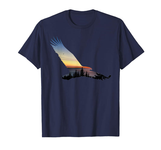 Lovely Flying Eagle Trippy Forest Sky Silhouette T-Shirt