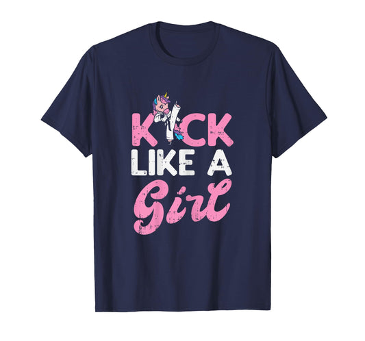 Kick Like Girl Unicorn Karate Taekwondo Martial Arts Gift T-Shirt