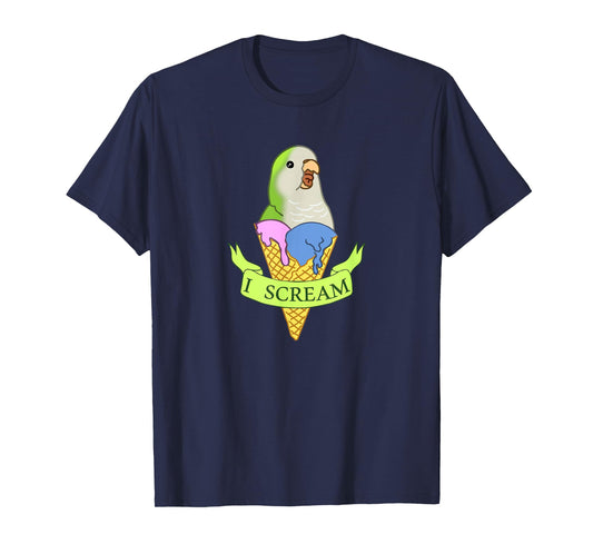 Funny Ice cream Monk Parakeet, I scream Green quaker parrot T-Shirt for Men Women Kids