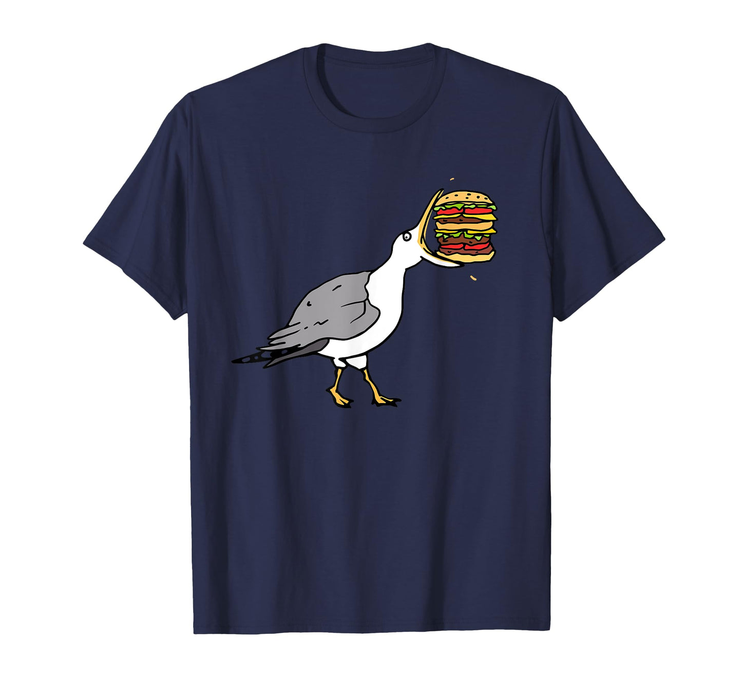 Funny Animal Bird Seagull with Burger Hungry Food Art T-Shirt