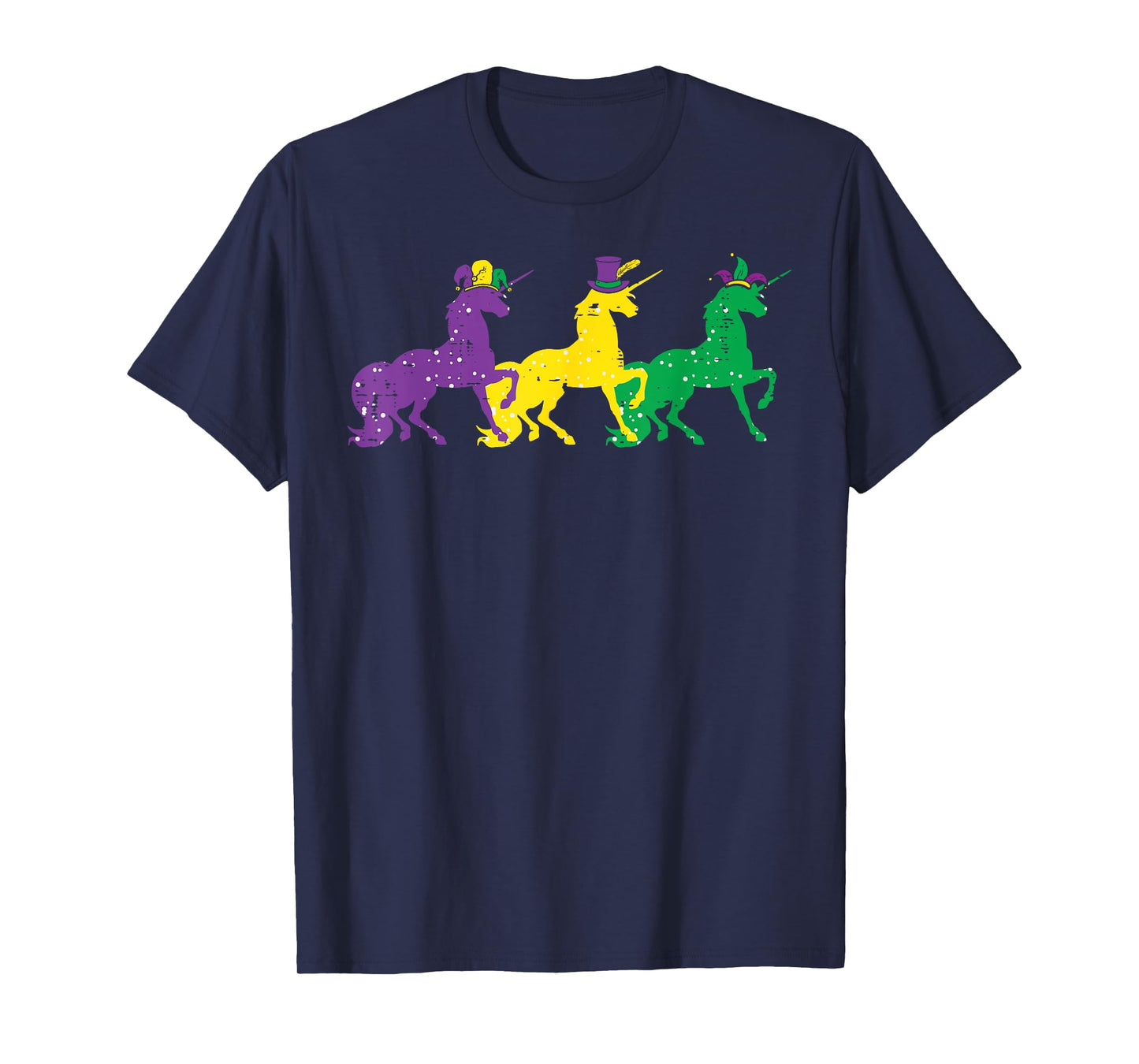 Purple Yellow Green Unicorns Mardi Gras Women Girls Kids T-Shirt