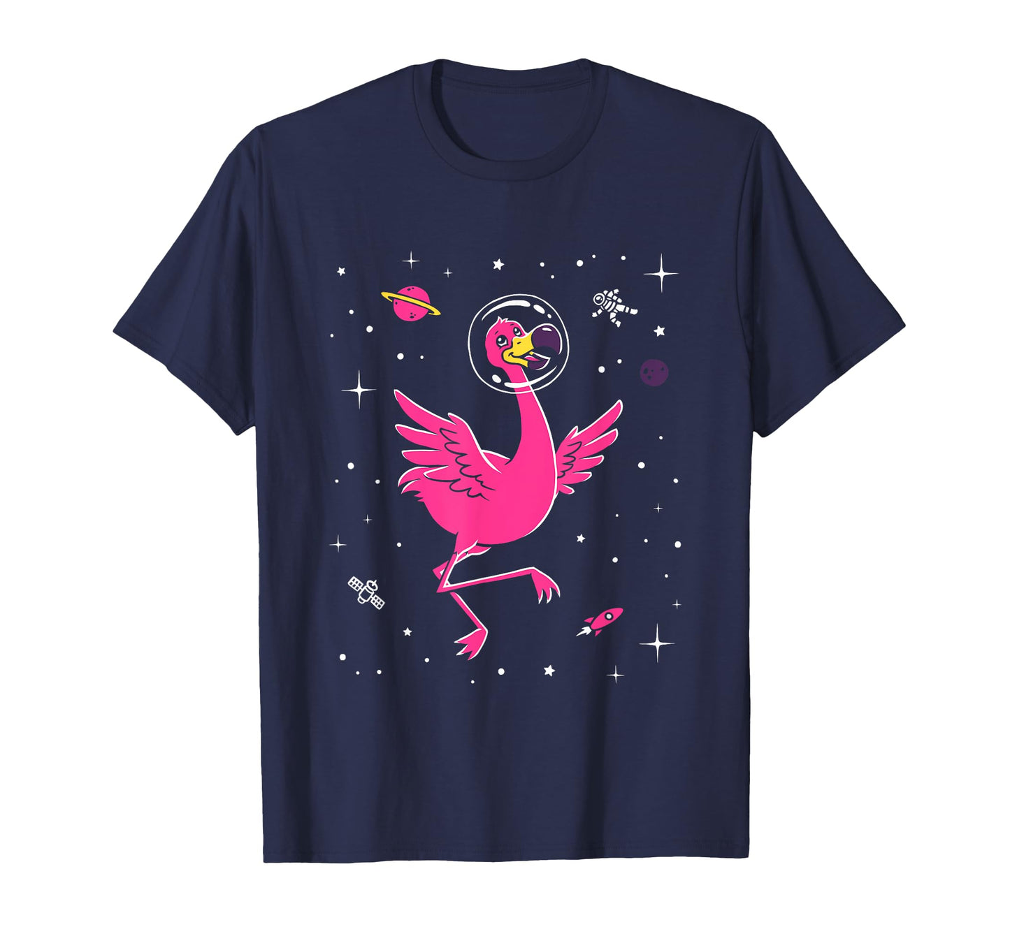 Flamingo In Space T-Shirt - Cute Cartoon Bird Tee