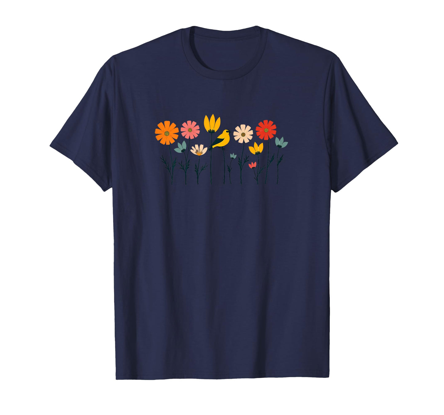 Pop Art Goldfinch and Cosmos Flowers Minimalist T-Shirt