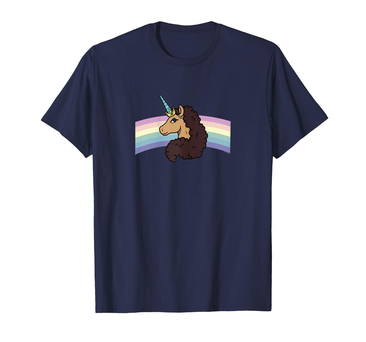 Afro Unicorn Divine Side View Rainbow Portrait T-Shirt