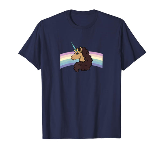 Afro Unicorn Divine Side View Rainbow Portrait T-Shirt