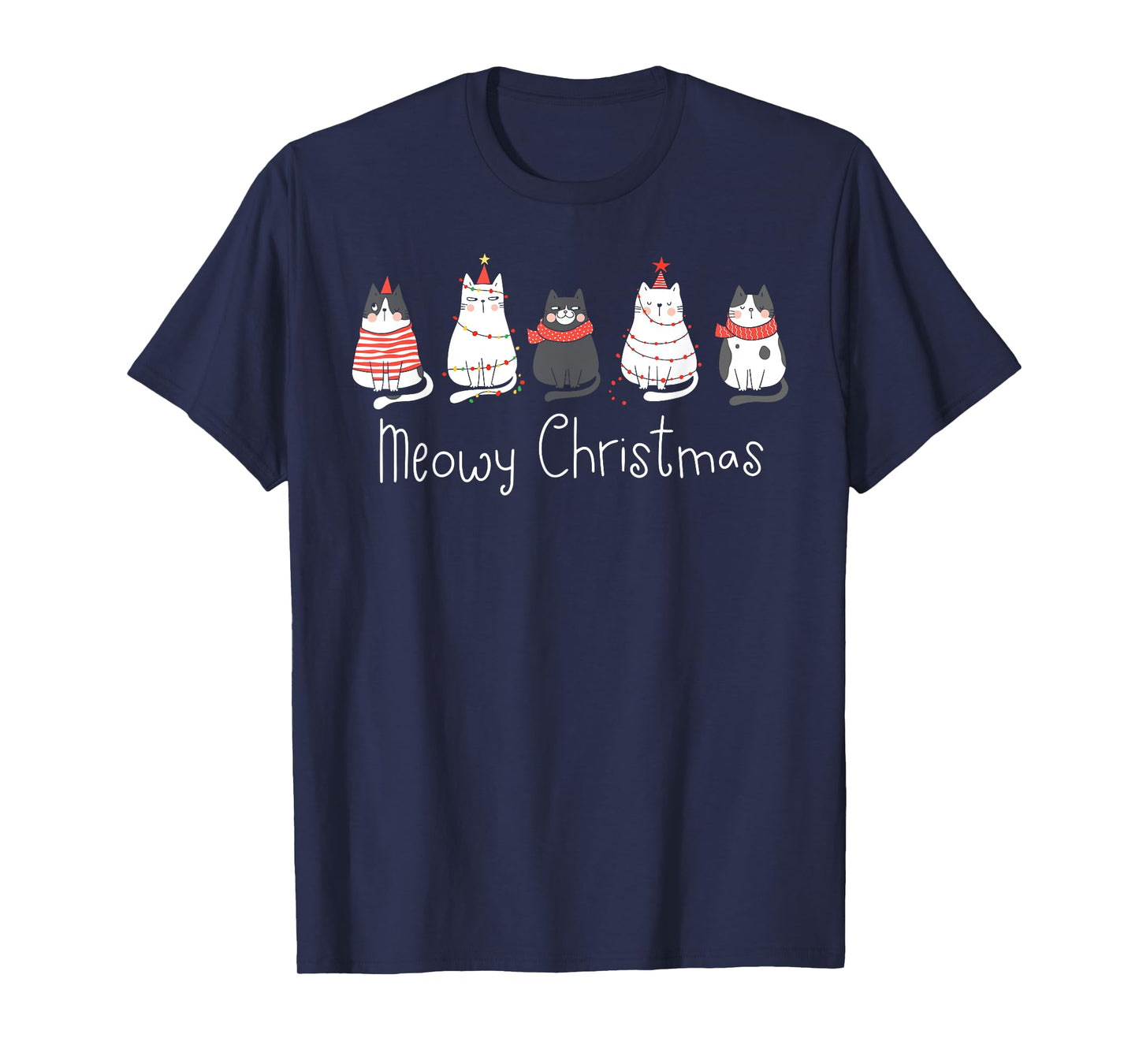 Meowy Catmas Cat Christmas Cute Cats Lover Santa Hat Xmas T-Shirt