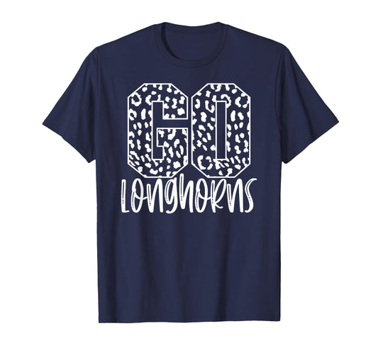 Longhorns Team Mascot School Spirit Game Night Leopard Print T-Shirt