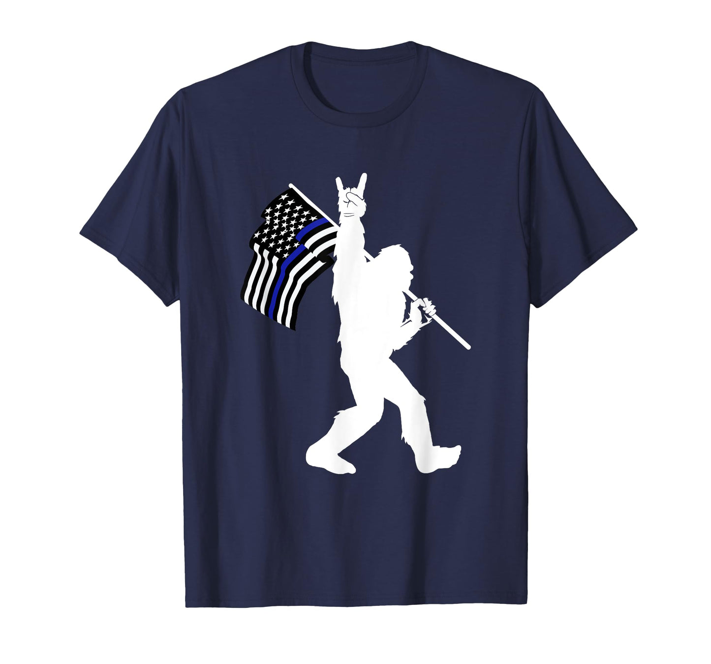 Funny Bigfoot Rock and Roll Thin Blue Line Flag for Police T-Shirt