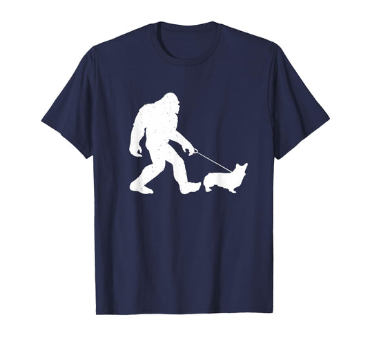 Bigfoot Walking Corgi Dog Funny Gift T-Shirt