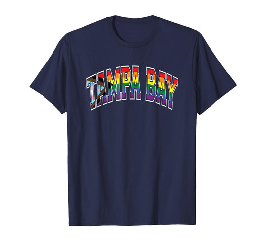 Tampa Bay Arched Text Progress Pride Pattern T-Shirt