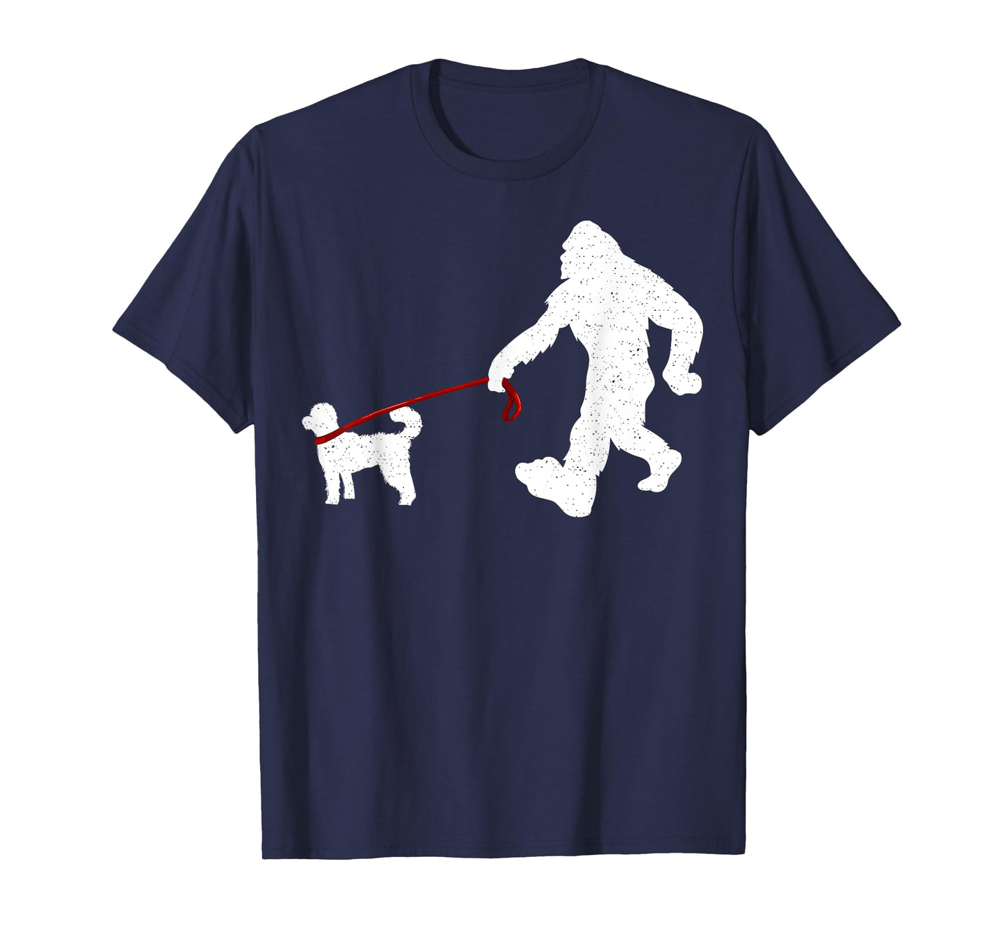 Funny Bigfoot Walking With Poodle Dog Gifts T-Shirt