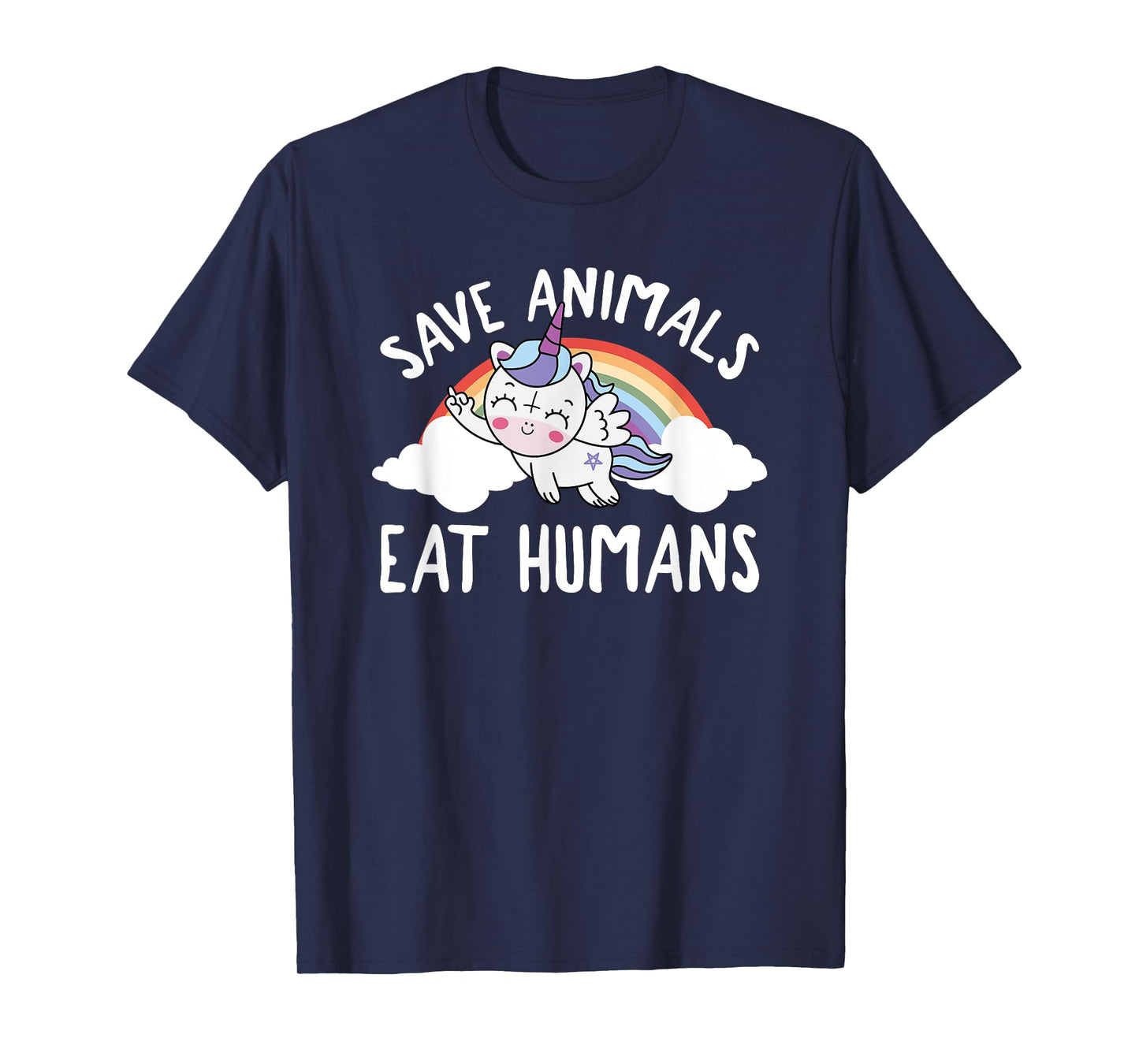 Evil Unicorn Rainbow Save Animals Eat Humans Satanic Vegan T-Shirt