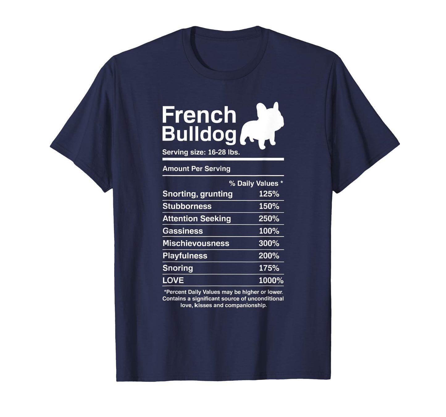 French Bulldog Facts Nutrition Funny Frenchie Lover T-Shirt for Men Women Girls Kids