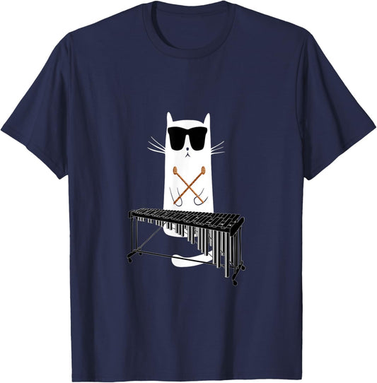 Funny Cat Wearing Sunglasses Playing Marimba T-Shirt