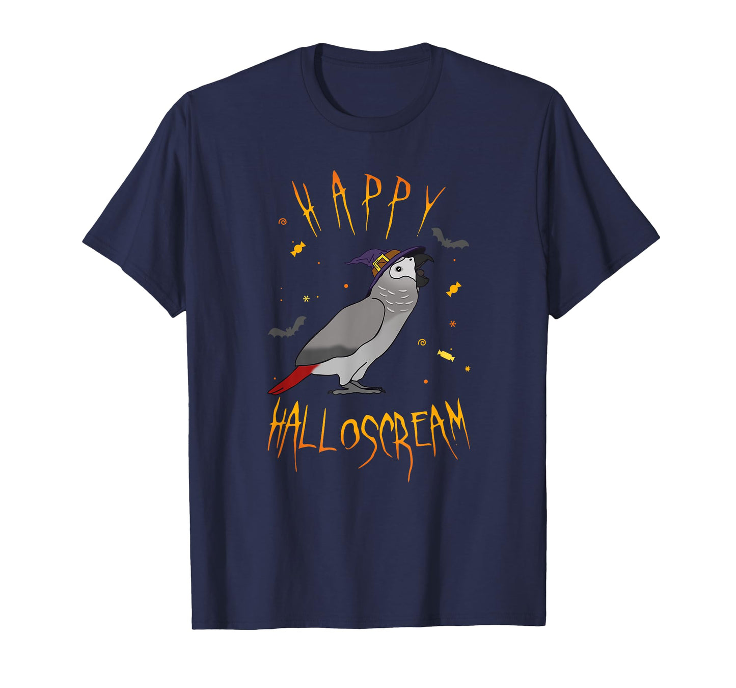 Happy Halloscream African Grey Parrot Witch Hat Birb memes T-Shirt