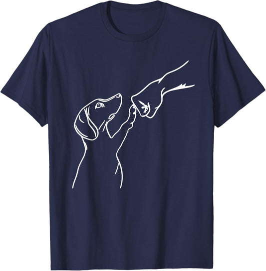 Dachshund Fist Bump, Dog Fist Bump, French Dachshund Unisex Adults T-Shirt, Blue, Small, Short Sleeve